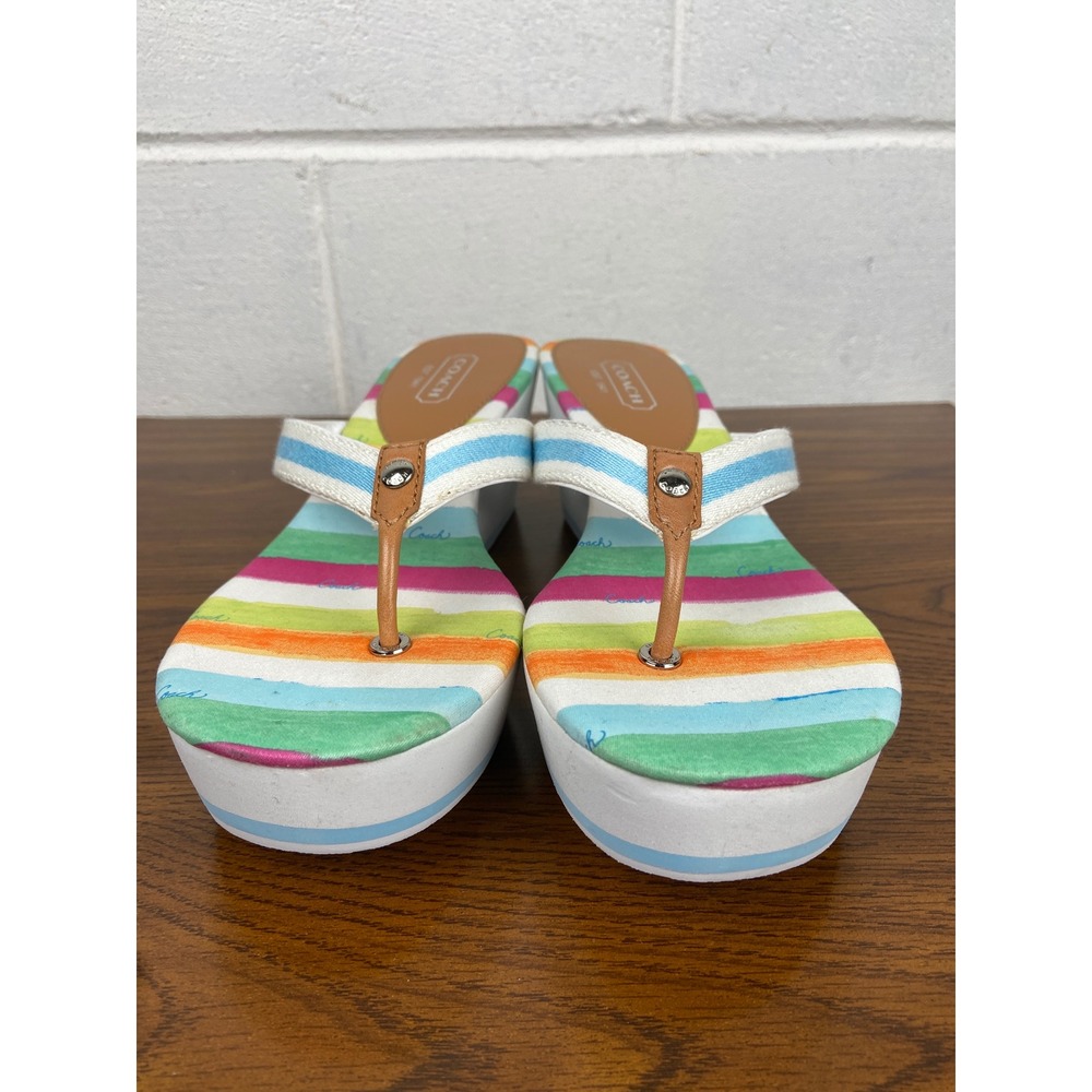 NIB Coach Felicite A8361 Platform‎ Wedge Sandals Striped Thong Watercolor 9.5M - Picture 3 of 9